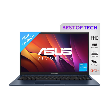 ASUS Vivobook 15, Intel Core i3-1215U, 1.2 GHz, 16GB RAM, 512GB SSD, FHD 1920x1080, 15.6", Windows 11, MS Office Home, Quiet Blue, 1.7KG, X1504ZA-NJ341WS, Integrated Graphics, Thin & Light Laptop