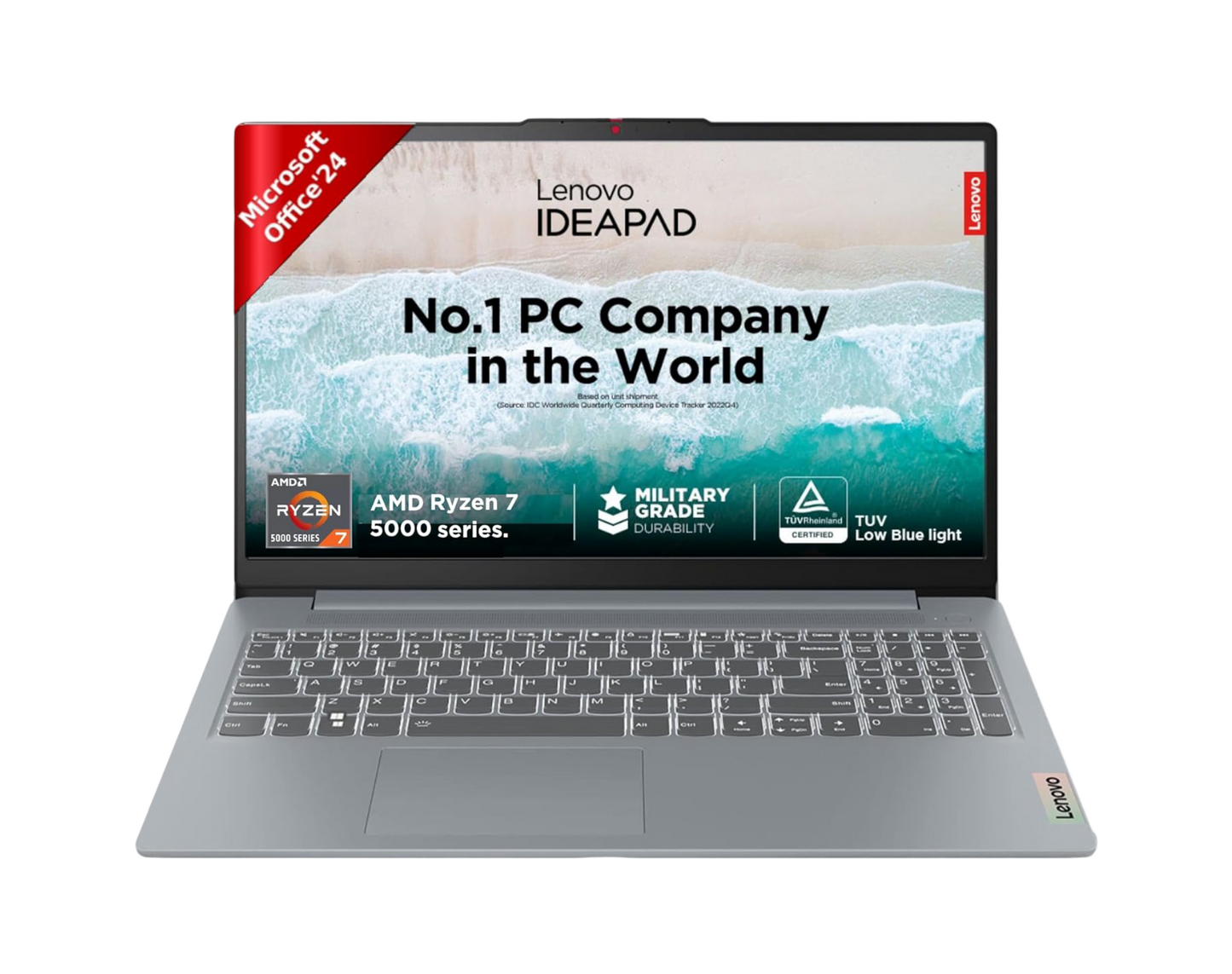 Lenovo IdeaPad Slim 3 Ryzen 7 5825U 15.6" (39.6cm) FHD Thin and Light Laptop (16GB RAM/512GB SSD/Integrated AMD Radeon Graphics/Windows 11/Office Home 2024/Grey/1.6Kg), 82XM0114IN
