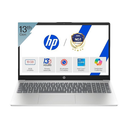 HP OmniBook 5, 13th Gen Intel Core i5 1334U (16GB LPDDR5X,512GB SSD) 2K, WUXGA, IPS, Anti-Glare,300 nits,16''/40.6cm Touchscreen, Win11, M 365, Office24, Silver,1.79kg, FHD IR Camera, ba1789TU