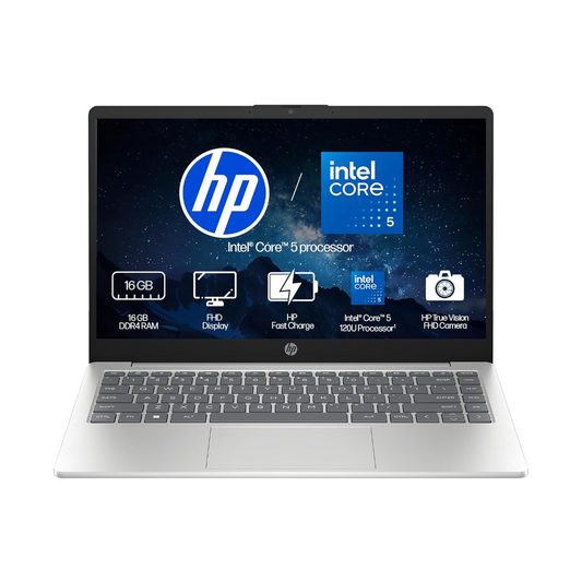 HP 14, Intel Core 5-120U (16GB DDR4, 512GB SSD), FHD, Micro -Edge, Anti-Glare, 14''/35.6cm, Win11, M365* Office24, Silver, 1.41kg, ep0385tu, FHD Camera, Iris Xe Graphics, Backlit Laptop