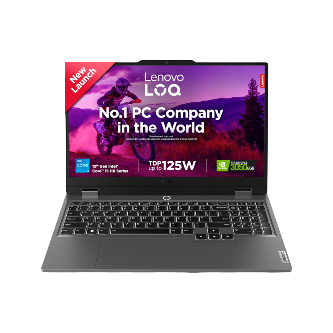 Lenovo Smartchoice LOQ 12th Gen Intel Core i5-12450HX 15.6" (39.6cm) 144Hz 300Nits FHD IPS Gaming Laptop (16GB/512GB SSD/NVIDIA RTX 3050 6GB/Win 11/Non-MSO/3 Mon. Game Pass/Grey/2.4Kg), 83GS003NIN