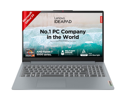 Lenovo IdeaPad Slim 3 Ryzen 7 5825U 15.6" (39.6cm) FHD Thin and Light Laptop (16GB RAM/512GB SSD/Integrated AMD Radeon Graphics/Windows 11/Office Home 2024/Grey/1.6Kg), 82XM00MVIN