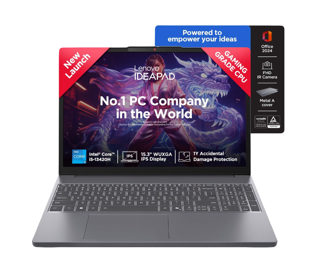 Lenovo IdeaPad Slim 3 13th Gen Intel Core i5-13420H 15.3 inch (38.8cm) WUXGA IPS Laptop (16GB RAM/1TB SSD/Windows 11/MSO 365 Basic+Office 2024/Top Metal Cover/Backlit KB/Grey/1.6Kg), 83K100S0IN