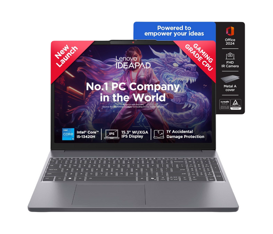 Lenovo IdeaPad Slim 3 13th Gen Intel Core i5-13420H 15.3 inch (38.8cm) WUXGA IPS Laptop (16GB RAM/1TB SSD/Windows 11/MSO 365 Basic+Office 2024/Top Metal Cover/Backlit KB/Grey/1.6Kg), 83K100S0IN