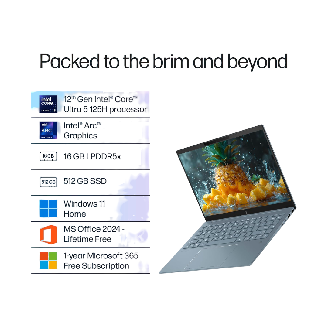 HP Pavilion AI Laptop, Intel Core Ultra 5 125H 12 Tops, (16GB LPDDR5x, 512GB SSD), WQXGA,IPS, 300 nits, 14''(35.6cm),Win 11, M365 Basic(1yr), Office Home24, Blue,1.44kg,5MP Camera w/Shutter, ew1112TU