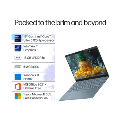 HP Pavilion AI Laptop, Intel Core Ultra 5 125H 12 Tops, (16GB LPDDR5x, 512GB SSD), WQXGA,IPS, 300 nits, 14''(35.6cm),Win 11, M365 Basic(1yr), Office Home24, Blue,1.44kg,5MP Camera w/Shutter, ew1112TU