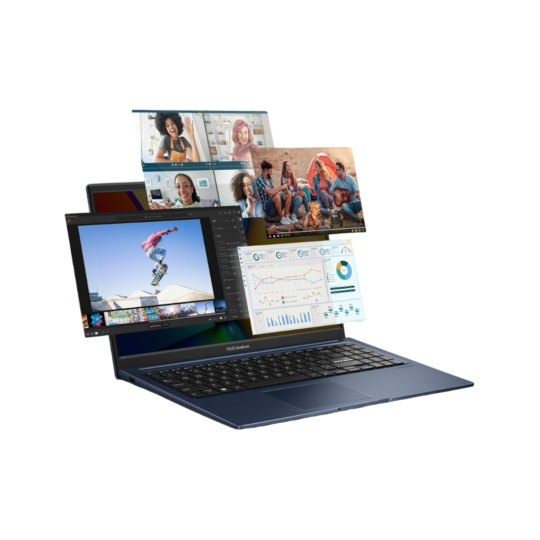 ASUS Vivobook 15, Intel Core i3-1215U, 1.2 GHz, 16GB RAM, 512GB SSD, FHD 1920x1080, 15.6", Windows 11, MS Office Home, Quiet Blue, 1.7KG, X1504ZA-NJ341WS, Integrated Graphics, Thin & Light Laptop