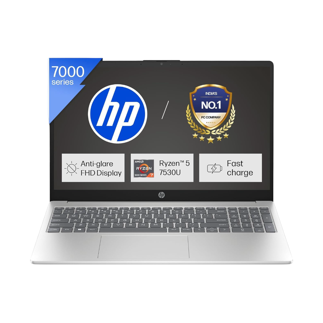 HP 15, Ryzen 5 7530U Laptop (8GB DDR4,512GB SSD) Anti-Glare,15.6''/39.6cm, FHD, Win11, M365 Basic(1yr),Office Home24, Silver,1.59kg, Radeon Graphics, Camera w/Privacy Shutter, fc0388AU