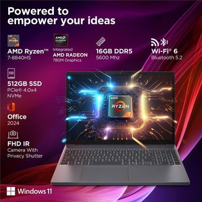 Lenovo IdeaPad Slim 3 AMD Ryzen 7 8840HS 15.3 inch (38.8cm) WUXGA IPS Laptop (16GB RAM/512GB SSD/Windows 11/Office Home 2024/Backlit Keyboard/1Yr ADP Free/Grey/1.6Kg), 83KA004SIN