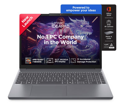 Lenovo IdeaPad Slim 3 AMD Ryzen 7 8840HS 15.3 inch (38.8cm) WUXGA IPS Laptop (16GB RAM/512GB SSD/Windows 11/Office Home 2024/Backlit Keyboard/1Yr ADP Free/Grey/1.6Kg), 83KA004SIN