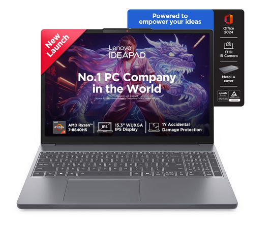 Lenovo IdeaPad Slim 3 AMD Ryzen 7 8840HS 15.3 inch (38.8cm) WUXGA IPS Laptop (16GB RAM/512GB SSD/Windows 11/Office Home 2024/Backlit Keyboard/1Yr ADP Free/Grey/1.6Kg), 83KA004SIN