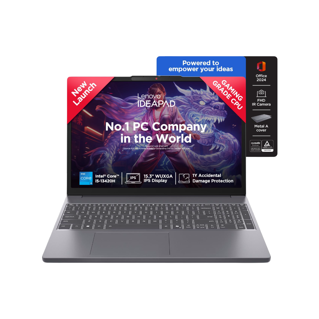 Lenovo IdeaPad Slim 3 13th Gen Core i5-13420H 15.3 inch (38.8cm) WUXGA IPS Laptop (16GB RAM/1TB SSD/Windows 11/Office Home 2024/Backlit Keyboard/1Yr ADP Free/3 Mon. Game Pass/Grey/1.6Kg), 83K100HSIN