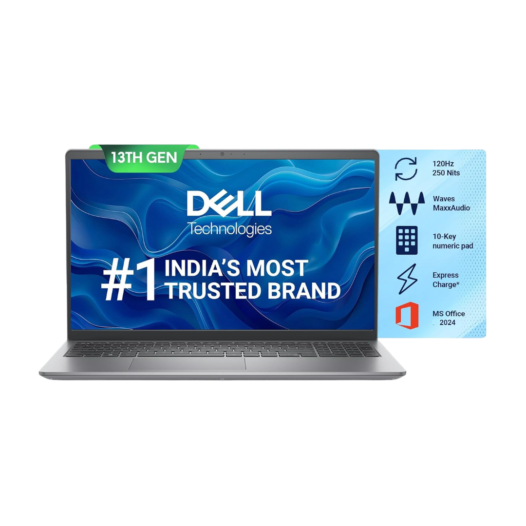 Dell Vostro 3530 Laptop 15.6" FHD Display, 13th Generation Intel Core i5-1334U Processor, 16GB DDR4 RAM, 512GB SSD, Intel Iris Xe Graphics, Win 11 + Office H&S 2024- Titan Grey, 1.66 Kg