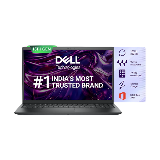 Dell 15 Thin & Light Laptop, 13th Gen Intel Core i3-1305U Processor, 8GB DDR4, 512GB SSD, 15.6" (39.62cm) FHD 120Hz 250 nits, Intel UHD Graphics, Windows 11 + MSO'21, 15 Months McAfee, Black, 1.66kg