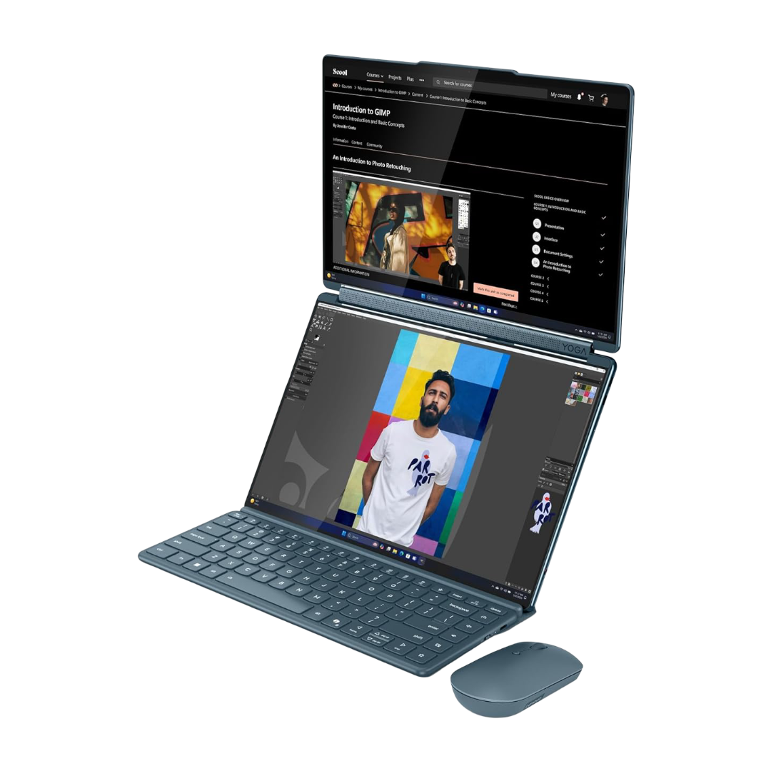 Lenovo Yoga Book 9 2025 Intel Evo Core Ultra 9 285H Dual 14" 2.8K WQXGA+ OLED Display (2x35.5cm) with Pen+Slim Mouse+Folio Stand+Sleeve |32GB RAM/1TB SSD/Windows 11/Office 2024/Teal/1.2Kg, 83KJ000QIN