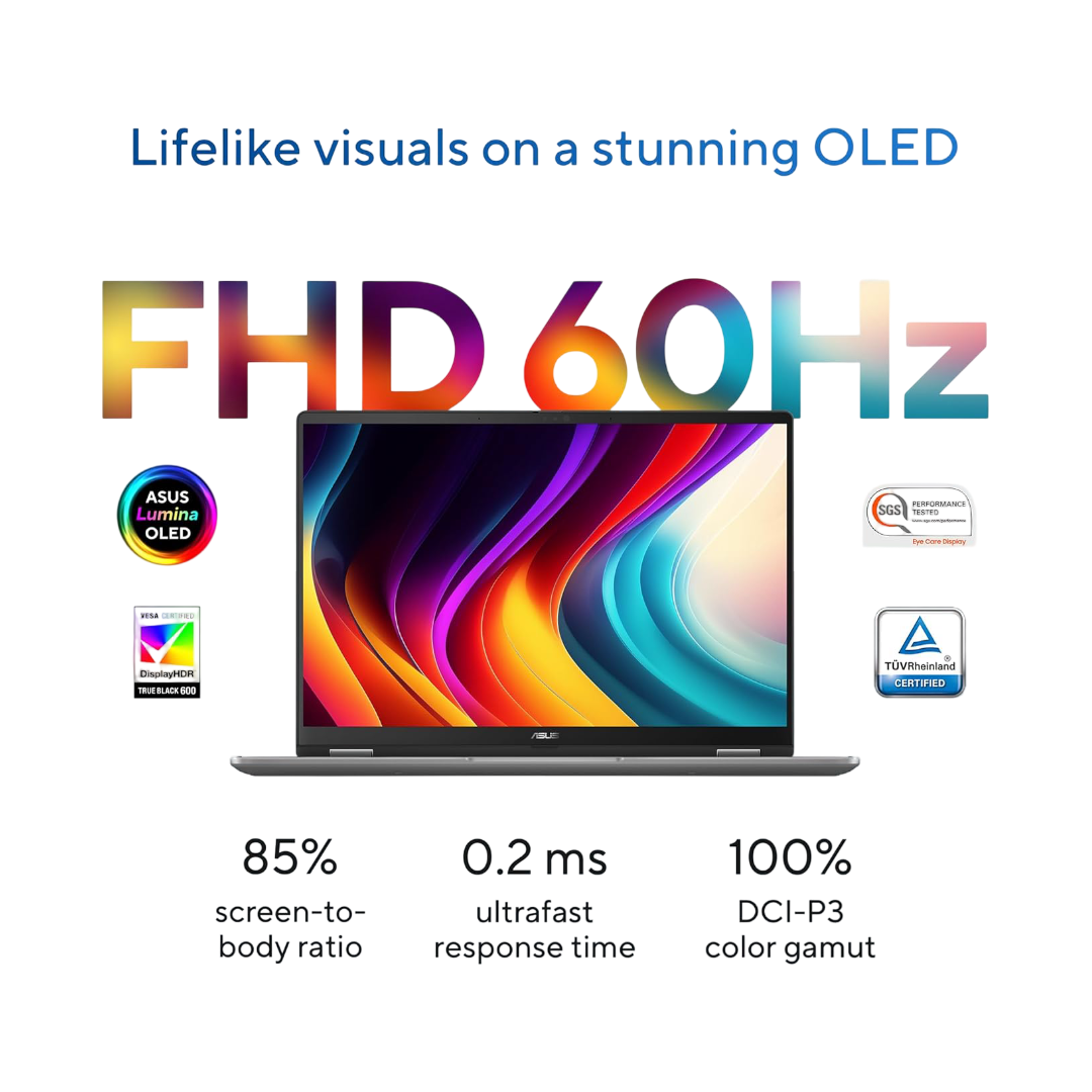 ASUS Vivobook 14 Flip,Intel Core Ultra 7 (Series 2),Copilot+ AI PC(Intel Arc iGPU/47TOPS/16GB/512GB/FHD+ Touch screen/14/Windows 11/M365 Basic (1Year)*/Office Home 2024/Gray/1.57 kg) TP3407SA-QL025WS