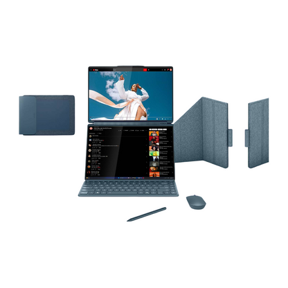 Lenovo Yoga Book 9 2025 Intel Evo Core Ultra 9 285H Dual 14" 2.8K WQXGA+ OLED Display (2x35.5cm) with Pen+Slim Mouse+Folio Stand+Sleeve |32GB RAM/1TB SSD/Windows 11/Office 2024/Teal/1.2Kg, 83KJ000QIN