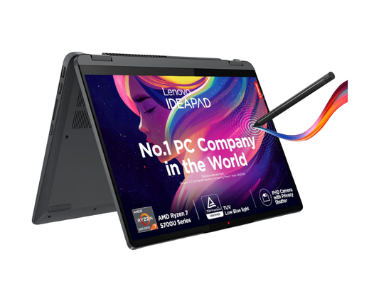 Lenovo Ideapad Flex 5 Ryzen 7 5700U 14" (35.5Cm) WUXGA+ IPS 2-in-1 Laptop AMD(16GB/512GB SSD/Win 11/Office 2021/Backlit KB/Fingerprint/FHD Camera/Alexa/3 Month Game Pass/Storm Grey/1.5Kg), 82R900HFIN
