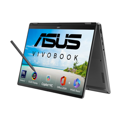 ASUS Vivobook 14 Flip,Intel Core Ultra 7 (Series 2),Copilot+ AI PC(Intel Arc iGPU/47TOPS/16GB/512GB/FHD+ Touch screen/14/Windows 11/M365 Basic (1Year)*/Office Home 2024/Gray/1.57 kg) TP3407SA-QL025WS